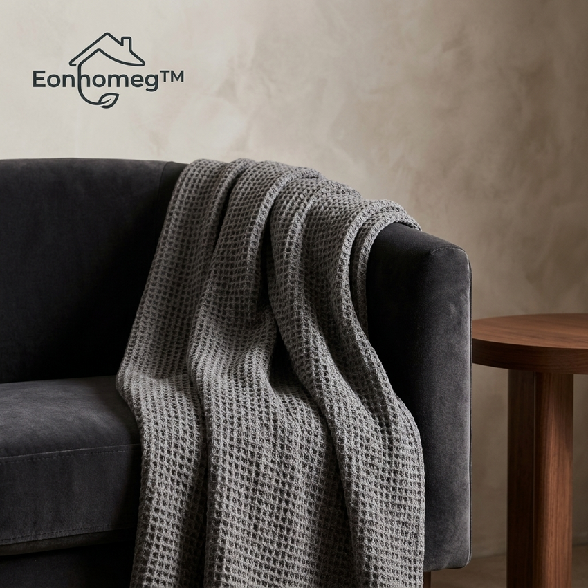 Eonhomeg™ Charcoal Waffle Knit Throw Blanket